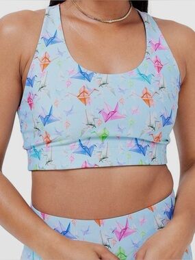 Terez Paper Cranes Sports Bra Duo Knit Printed Athletic Yoga Workout Women’s S